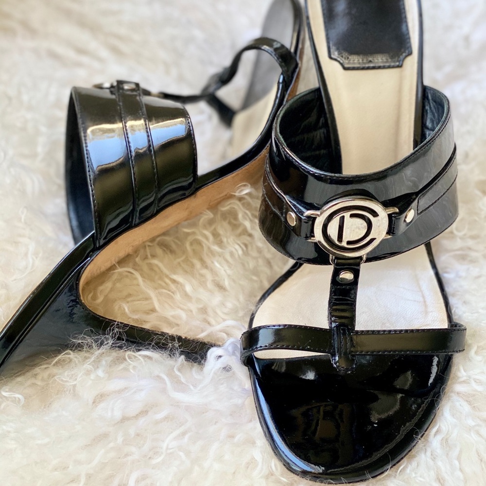 Dior Logo Black High Heel Slides Patent Leather 38